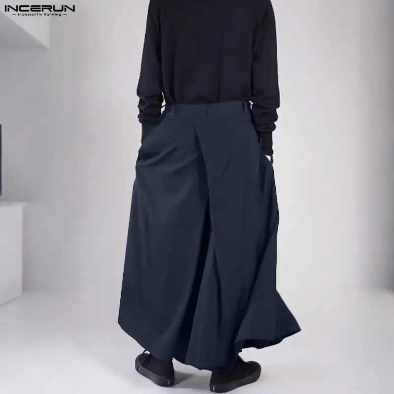 

INCERUN Men Wide Leg Pants Solid Color Elastic Waist Joggers Trousers Men Pleated Streetwear Baggy 2026 Fashion Casual Pants