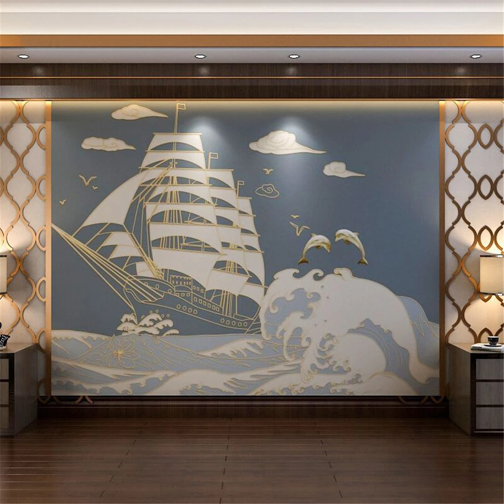custom sailboat Wall paper Painting Living Room TV Background photo wallpaper for walls 3 d papel art wall paper home decor