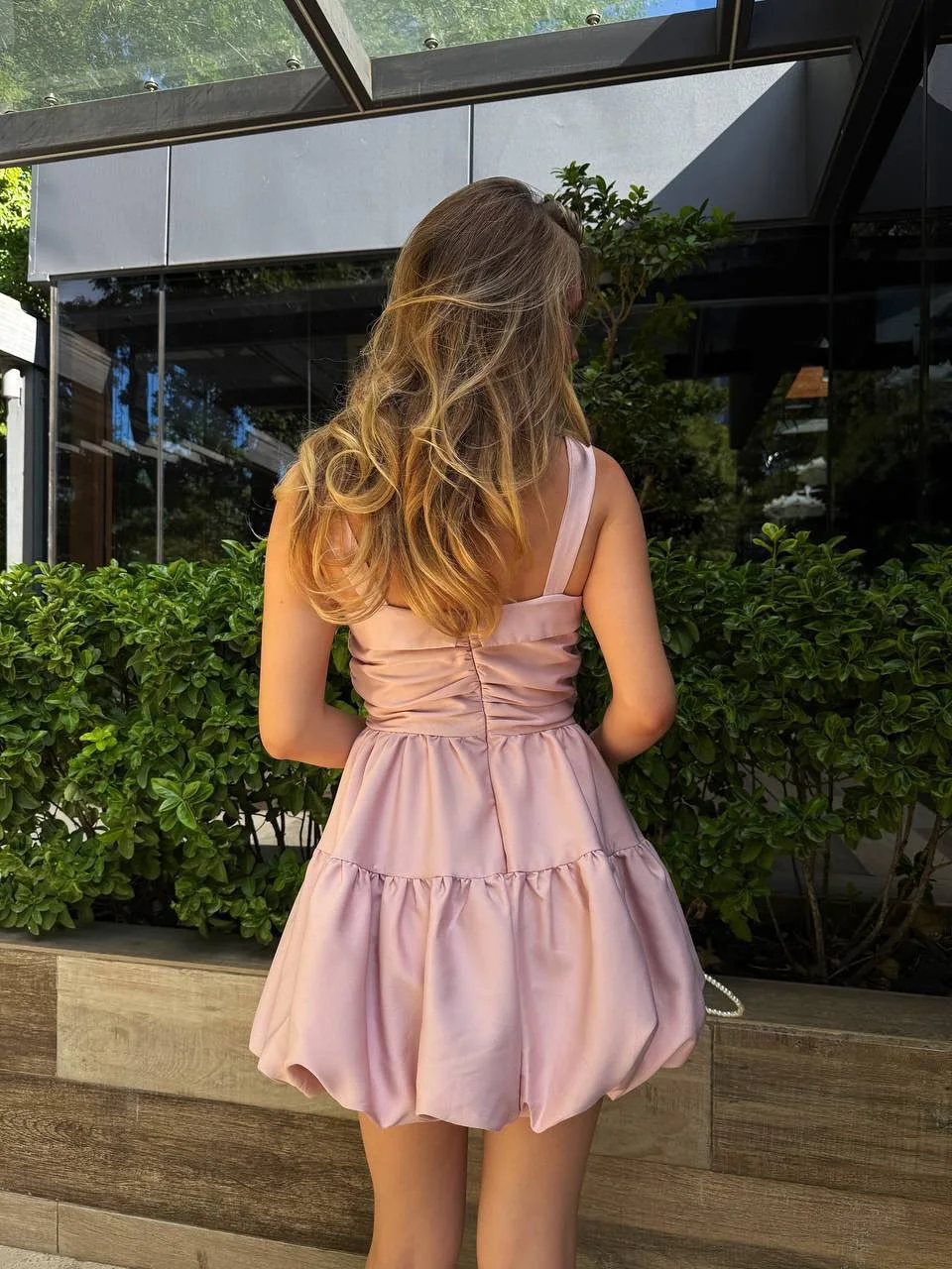 Rosa Heimkehrkleid mit quadratischem Ausschnitt, ärmellos, Spaghettiträger, A-Linie, Minirock, plissiert, Cocktailkleid, Partykleid, individuell anpassbar