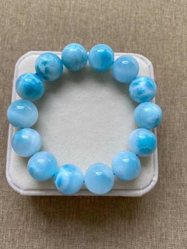 

Natural Blue Larimar Gemstone Beads Bracelet 16.3mm Women Men Blue Larimar Beads Bracelet AAAAAA