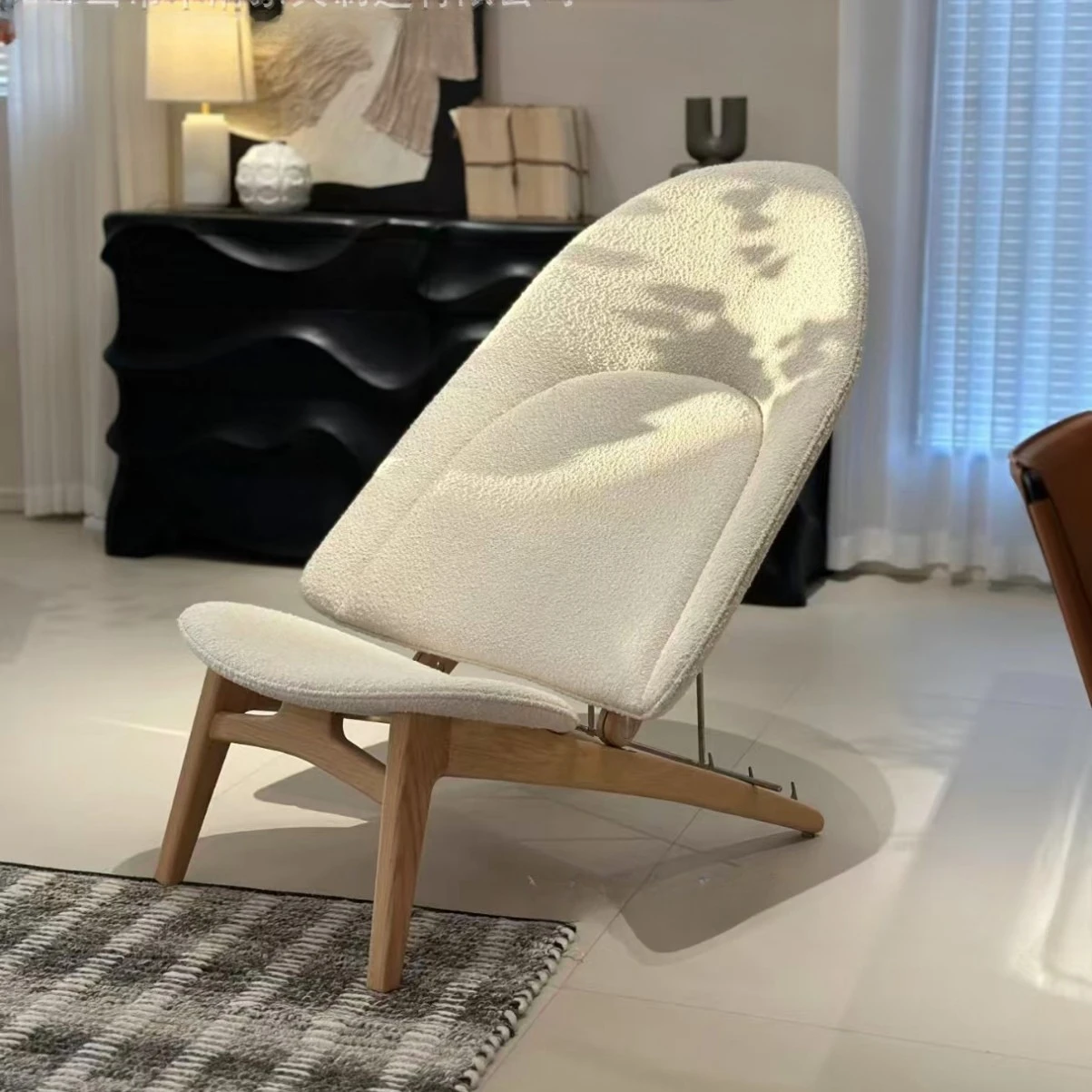 French medieval retro style designer ash wood lamb wool living room adjustable single casual sofa chair