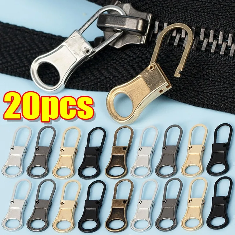5-20pcs Metal Heads Repair Kit Detachable Slider Zipper Pull Replace Puller Lever Locks Down Jacket Dress Luggage Zipper DIY