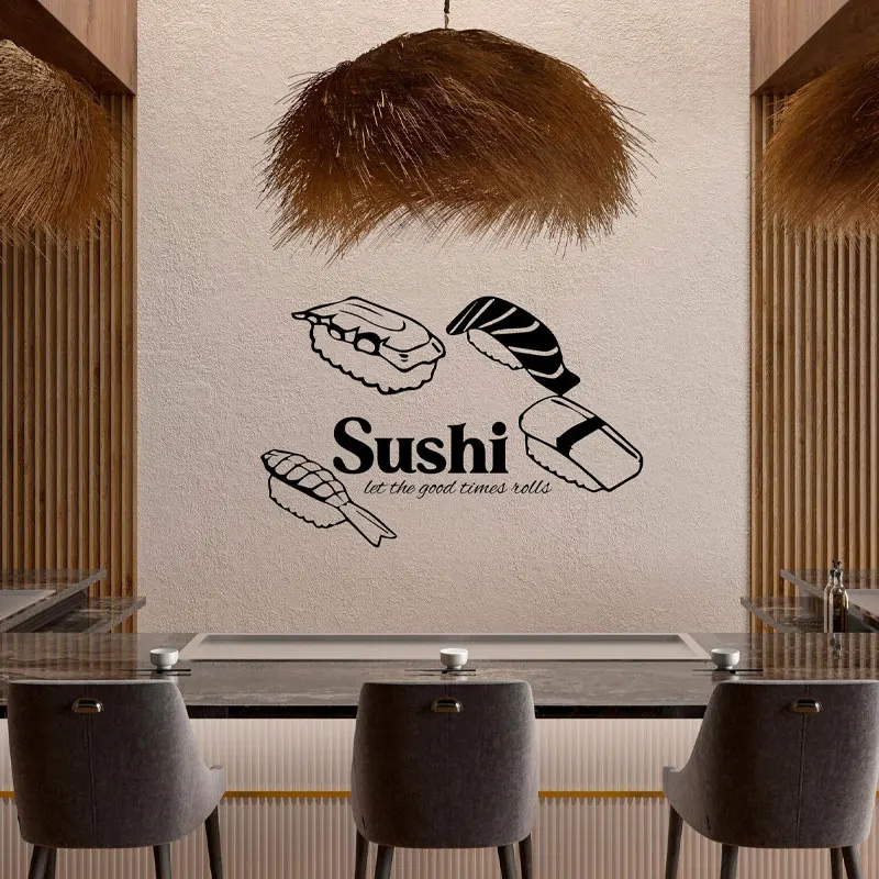 

Sushi Wall Decal Japanese Food Store Wall Decor Sushi Restaurant Sign Sticker Vinyl Removable Kitchen, Door, Window Murals Z625
