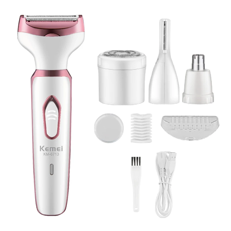 Kemei 6713 ماكينة حلاقة كهربائية/حواجب/شعر الشفاه/ماكينة تشذيب شعر الأنف للنساء 4in1 المحمولة الجسم بيكيني الشعر المتقلب إزالة شعر الوجه
