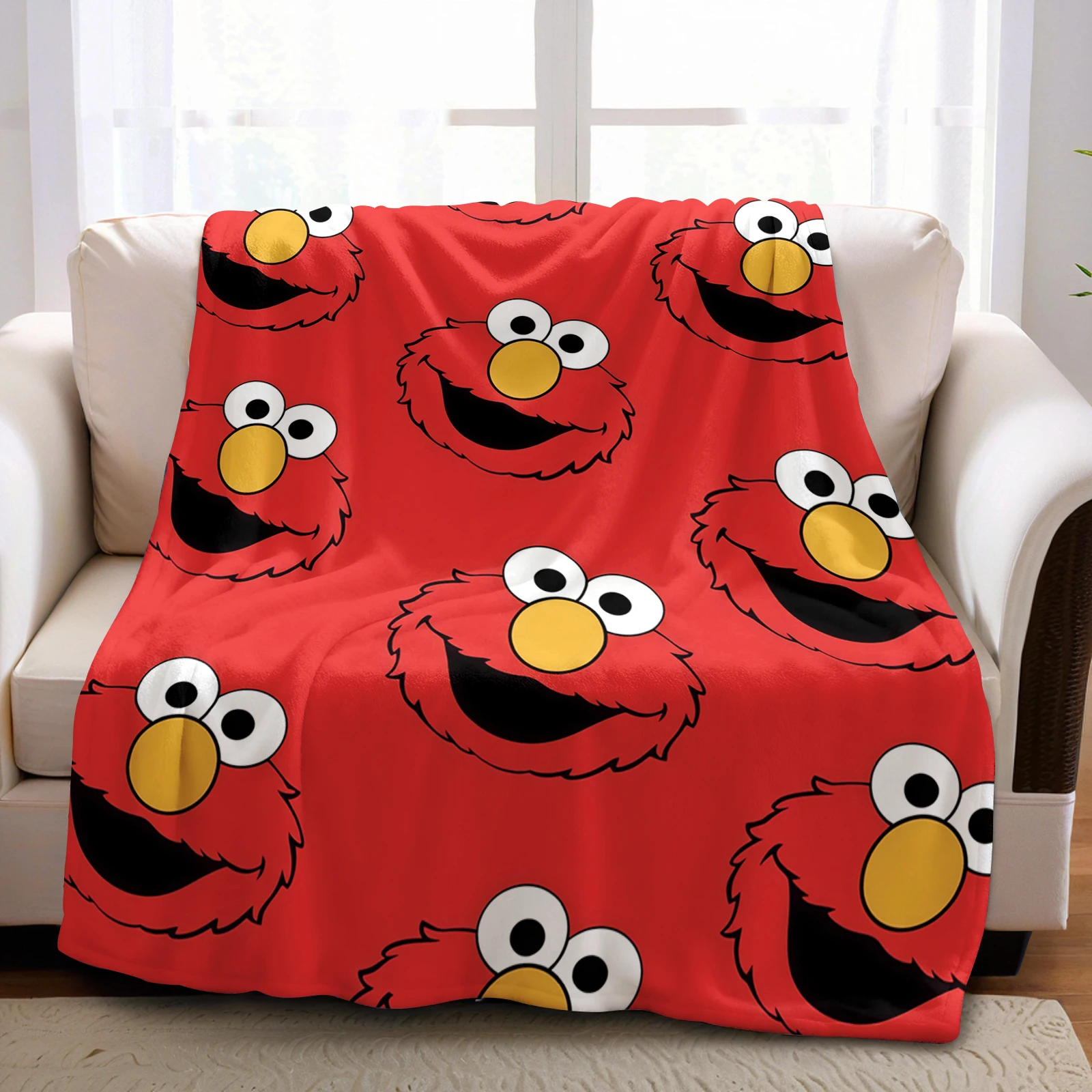Elmo Cartoon Anime Flanelldecke mit Gesichtsmotiv, weiche, warme Decke für Kinderzimmer, Sofa, Bett, Weihnachten, Büro, Auto – Detail 5