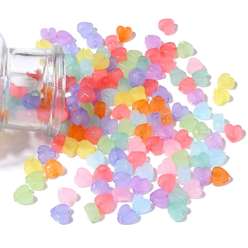 100pcs/lot Acrylic Jelly Colored Heart-shaped Large Hole Mixed Color Beads DIY Jewelry Bracelet Earring Decoration Accessories