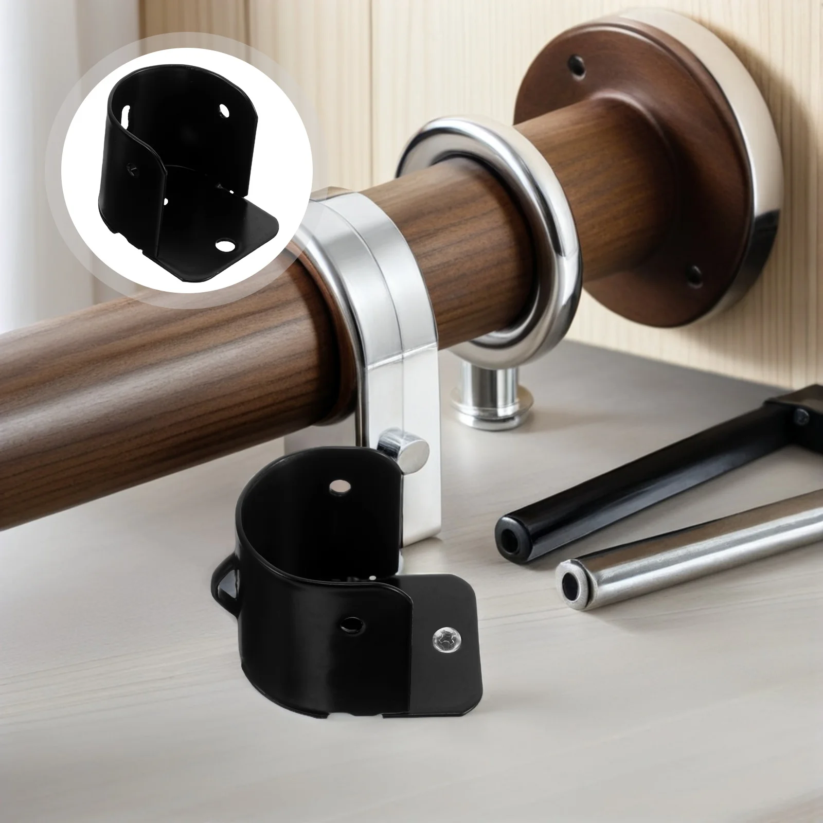 

10Pcs Curtain Rod Flange Socket Reinforced Iron Brackets for Closet Wardrobe Window Drapery Rail Support U Shape Mounting