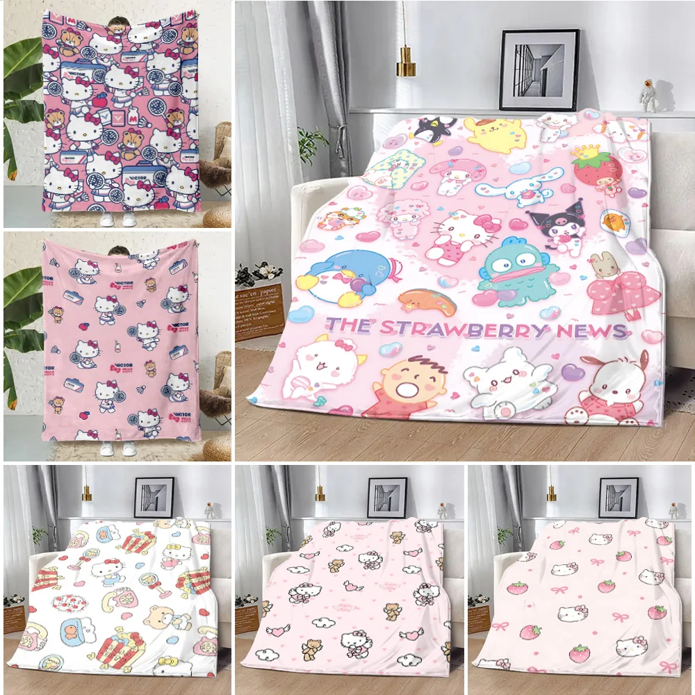 Lovely Sanrios Hellokitty Melody Printed Blanket Picnic Blankets Warm Blanket Soft and Comfortable Blanket Home Travel Birthday