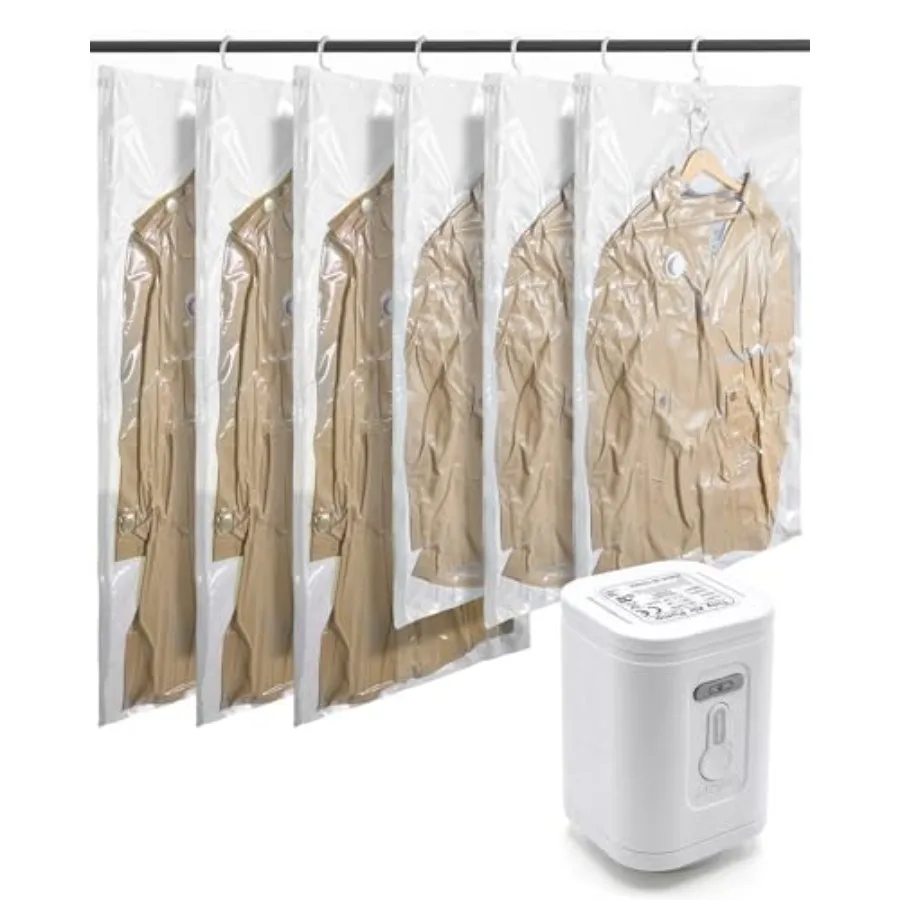 

Pack Hanging Vacuum Storage Bags for Clothes, Space Saver Bags for Closet Organization, Air-tight Vacuum Sealer Bags for Heavy