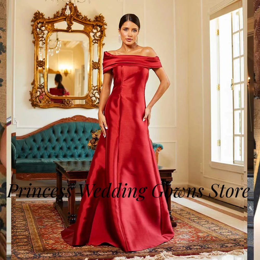 Customized Minimalist Satin Evening Gown Off Shoulder Boat Neck Mermaid Pleats sexy Women's Fashion Elegant Celebrity Banquet Dr