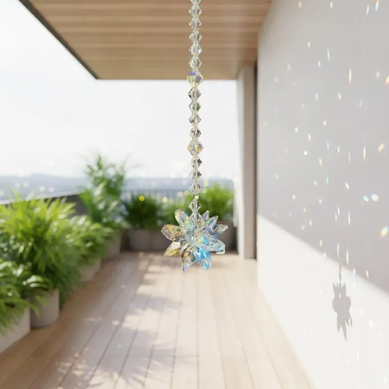 Snowflake Crystal Sun Catcher Rainbow Prism Hanging Pendant Sunlight Catcher for Summer Window Garden Balcony Decor
