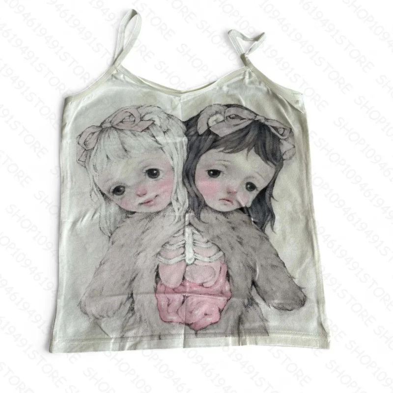 Y2k Style Lettter Print Harajuku Streetwear Vest 2000s Tops E-girl Clothes Aesthetic Vintage Sleeveless Slim Tank Top Baby Tees