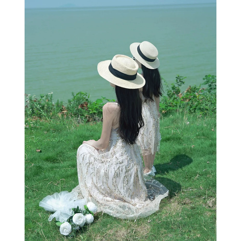 2026 Summer Mom & Me Matching Outfits Sequin Tulle Backless Maxi Dress for Beach Vacation & Party Photoshoot