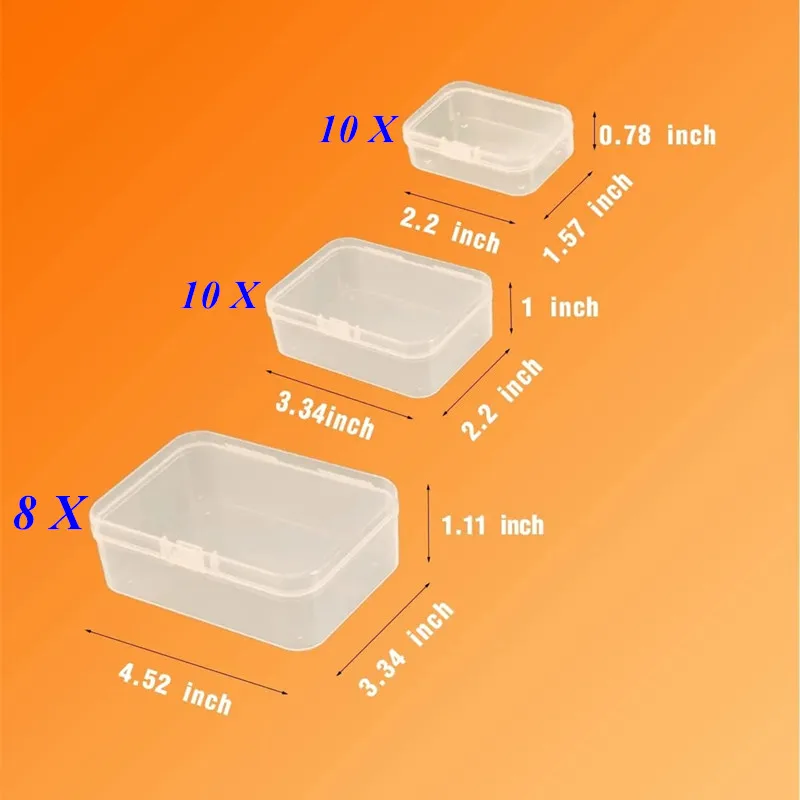 28 Pieces Mixed Sizes Rectangular Empty Mini Plastic Storage Small Clear Plastic Beads Containers Box with Hinged Lid for of Ite