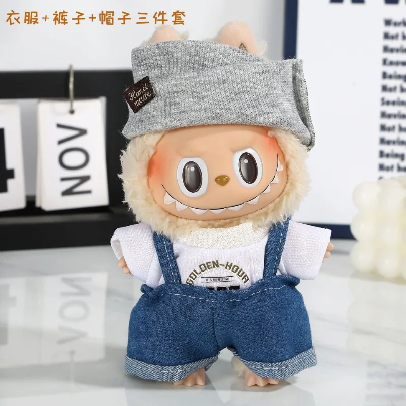 Baju Bayi Labubu 17 Cm Baju Liontin Vinil dengan Pengganti Baju Bayi Mewah Topi Sepatu (Hanya Baju Bayi) Mainan Kotak Buta