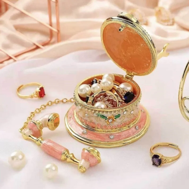 

Новая расписная эмалированная декоративная шкатулка-телефон с откидной крышкой для украшений: подарки, хранение ожерелий, браслетов, колец