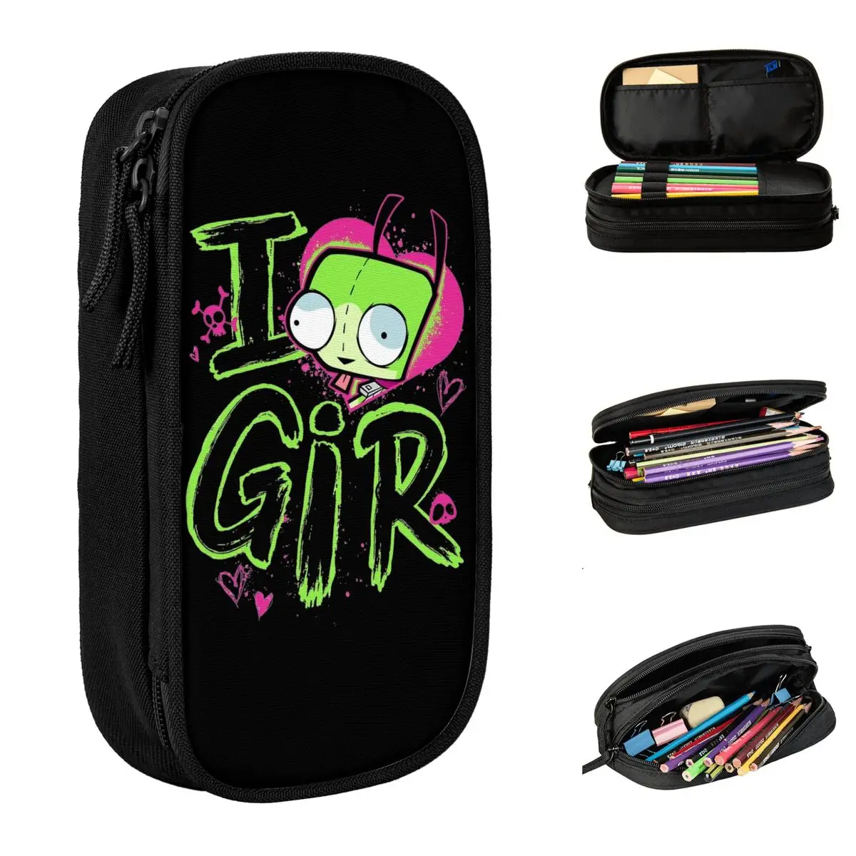 

Invader Zim Valentine's Day Pencil Cases Lovely I Love GIR Retro Pop Pen Box Pencil Bags Girls Boys Students School Pencilcases