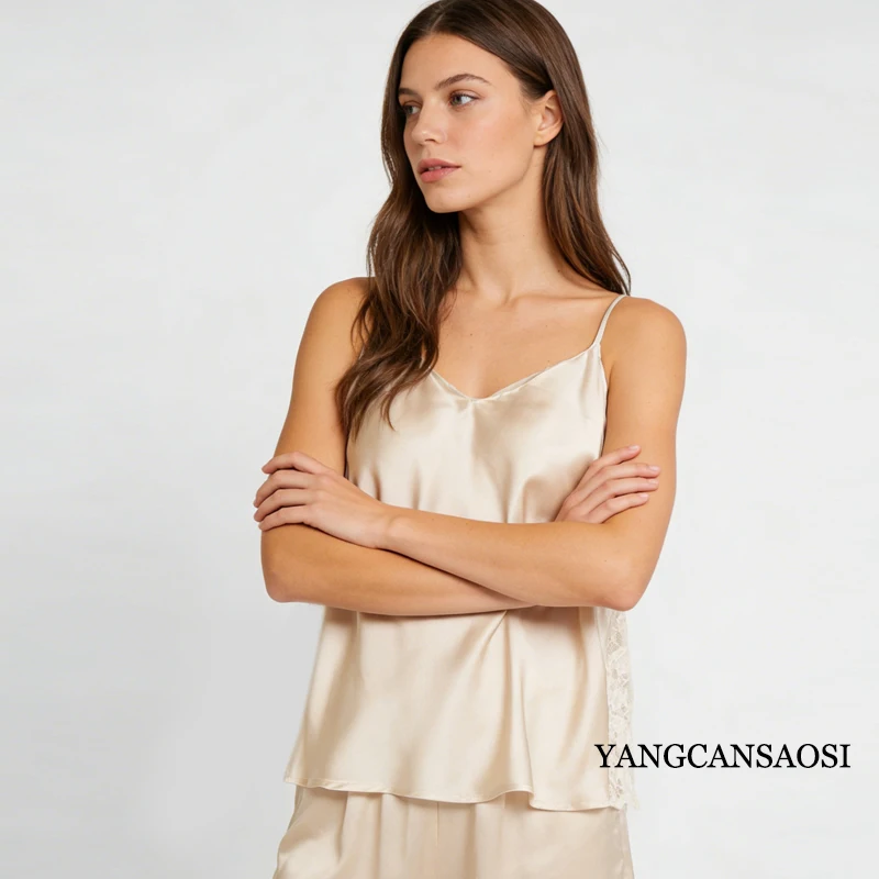 Female Sexy Natural Mulberry Silk V-neck Bra with Beautiful Back and Integrated Back Lace Ultra-thin Elastic Satin Loose Strap