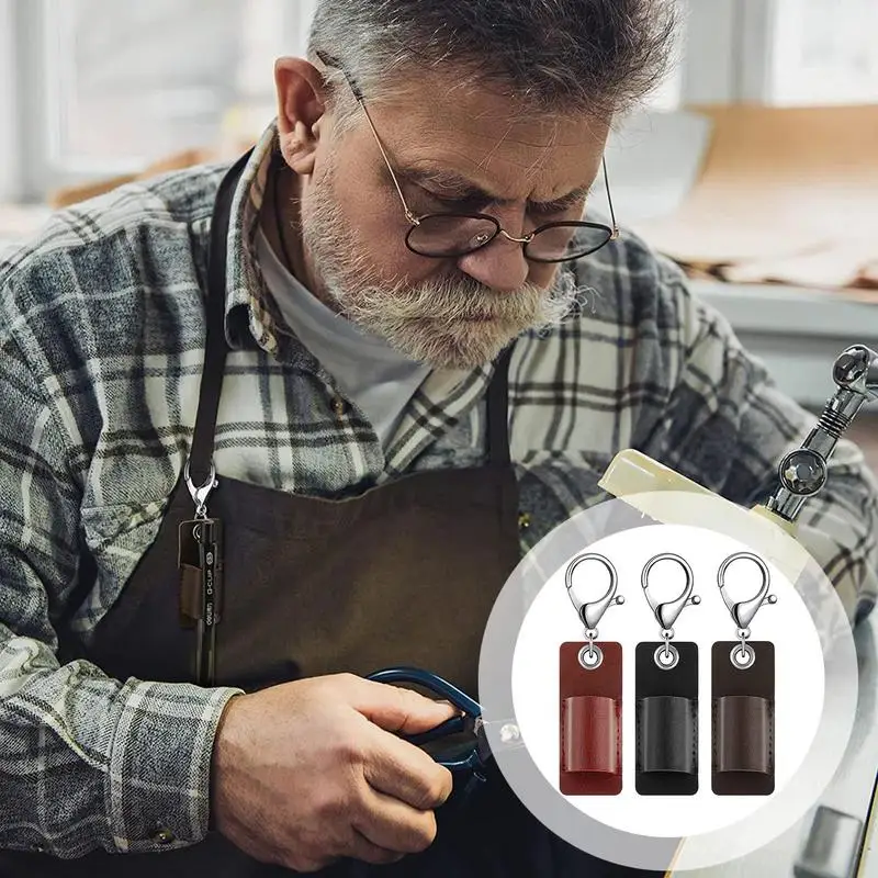 Portable Pen Holder Anti-Lost Portable Pencil Holder Leather Badge Pencil Holder Leather Pen Pouch Holder Pocket Protector For