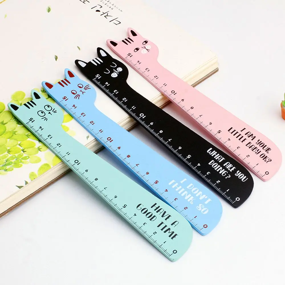 Creativity Office Tool Student Stationery Drafting Supplies Straight Ruler Cartoon Ruler Wooden Ruler Animal Cat Shape