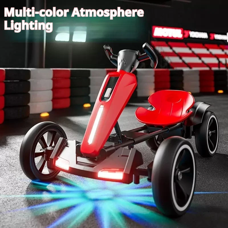 Go Kart Elettrico Rosso a Doppia Trazione 12V Pieghevole con Telecomando, Fari, Musica Bluetooth, Ricaricabile, Portatile, per Adulti