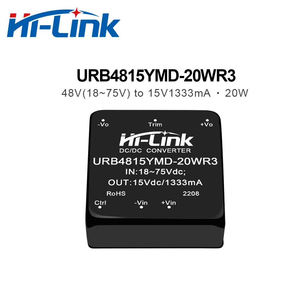 Hi-Link DC-DC 48V to 5V 12V 15V 24V Step Down  Converter Mini Isolated Power Supply Module URB4805YMD-20WR3 URB4812YMD-20WR3