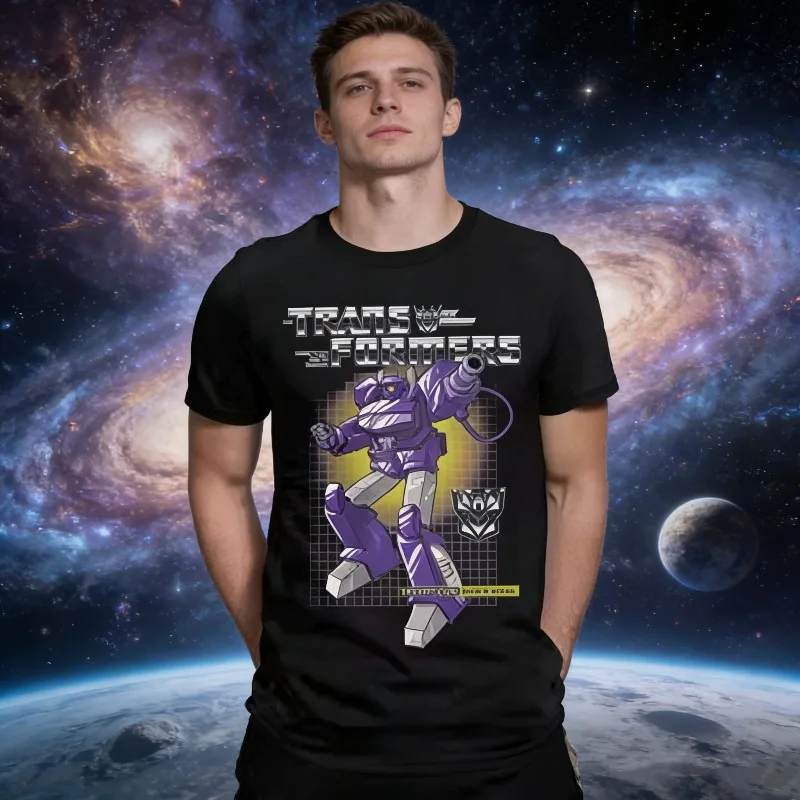 

2025-26 летняя футболка с юмористическими трансформерами Decepticons Shockwave из 100% хлопка с принтом, мужские футболки с круглым воротником и роботом, подарочная одежда