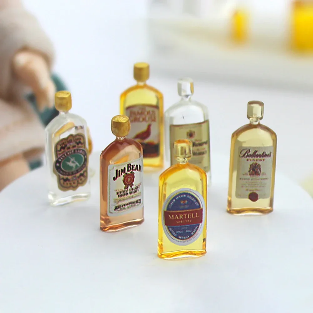 6Pcs 1/12 Doll House Miniature Resin Whiskey Wine Bottle Simulation Drink Model Toy Mini Decoration Dollhouse Accessories