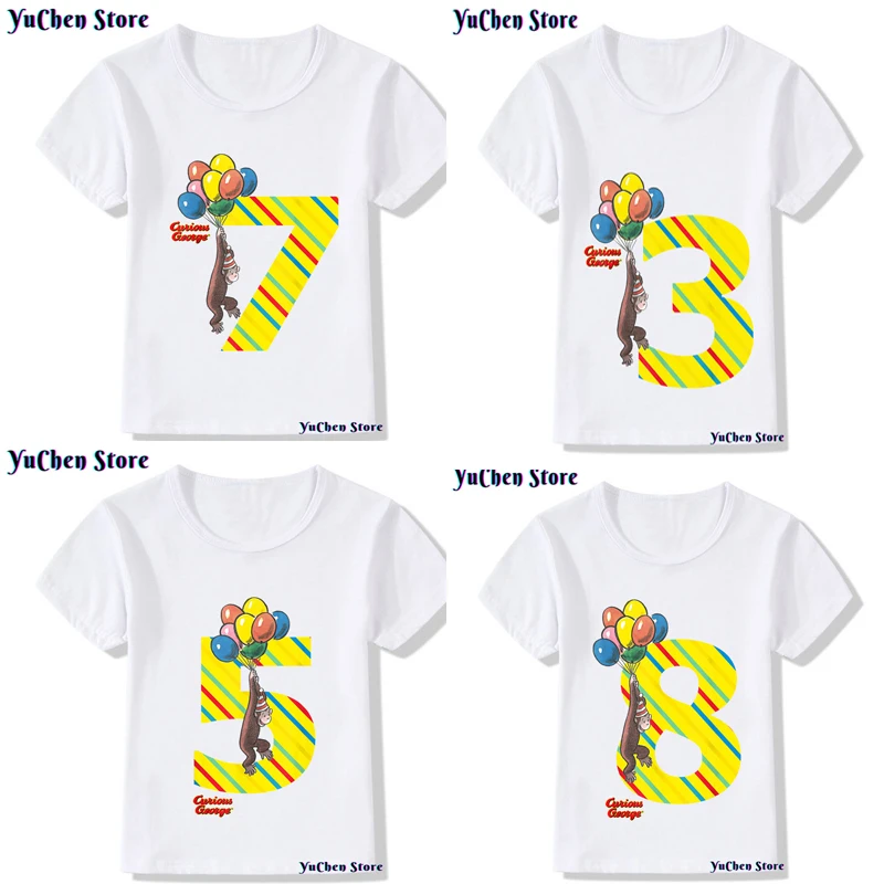 2022 New Curious George Kids Cartoon T-shirt Birthday T-Shirt No. 1-10 Boys And Girls T-shirt Birthday Gift Children\'s Clothing