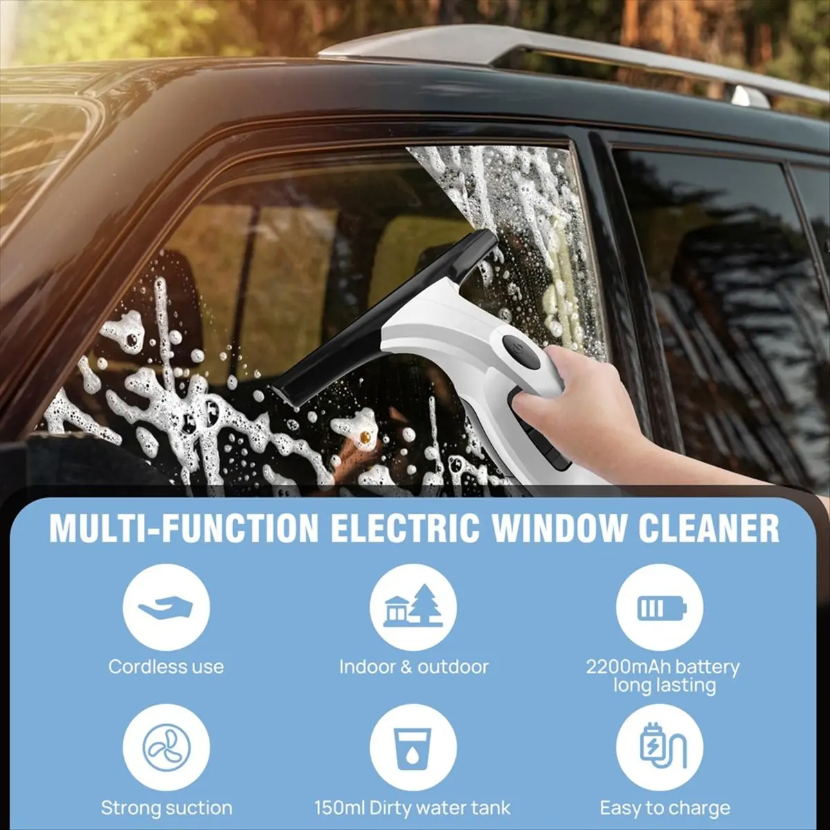 Hot A48I Cordless , Rechargeable Window Vacuum Cleaner with Squeegee Head, 150ml Water Tank, Light Weight US Plug