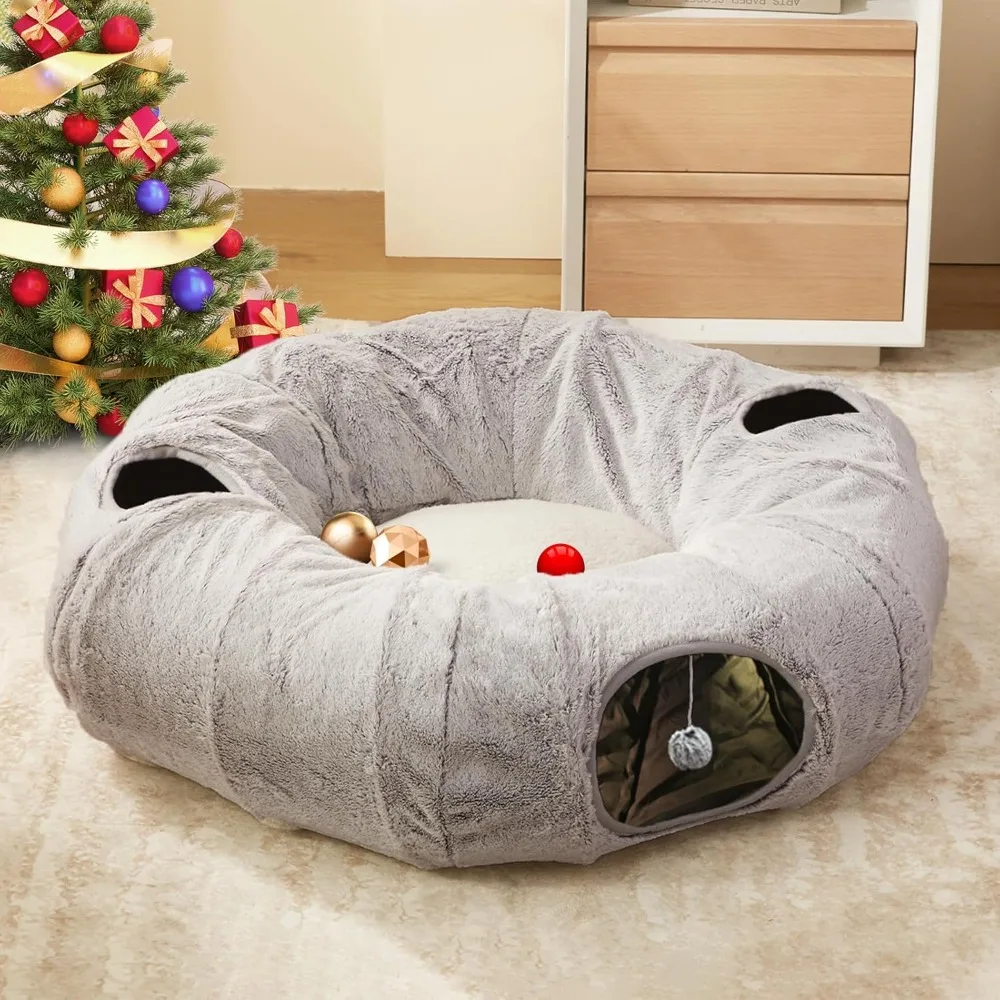 

Cat Tunnel Bed – Donut-Style with Washable Cushion for Cats, Kittens & Small Pets – Grey