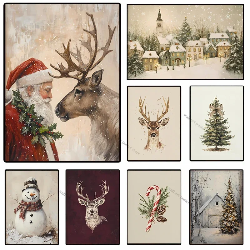 Christmas Wall Art Poster Vintage Holiday Printables Red & Green Christmas Decor Festive Quotes Prints Poster Xmas Party Decor