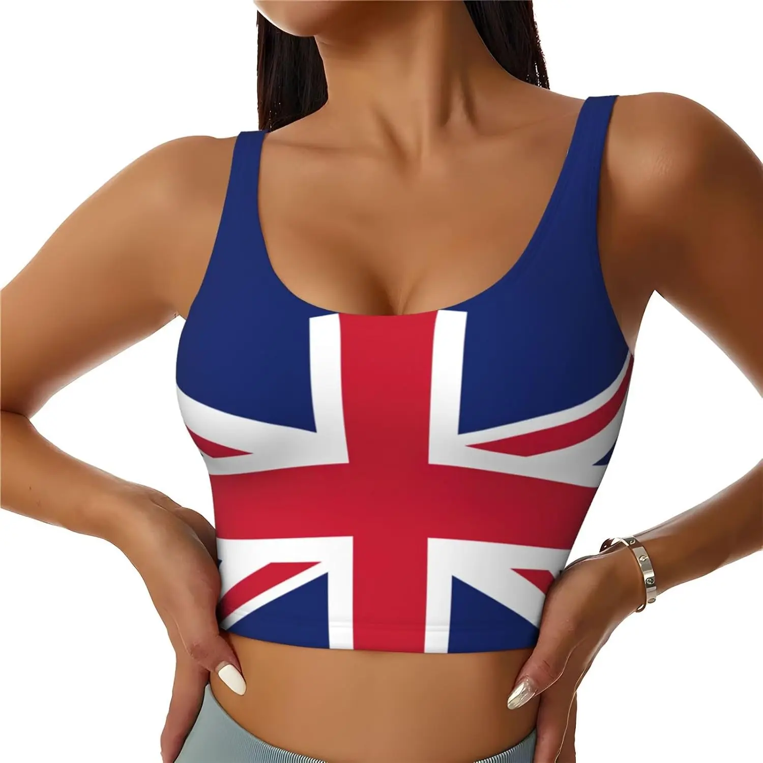 British Flag Print Womens Sports Strappy Sports Bra U Back Bra Workout Yoga Gym Tops Seamless Bra