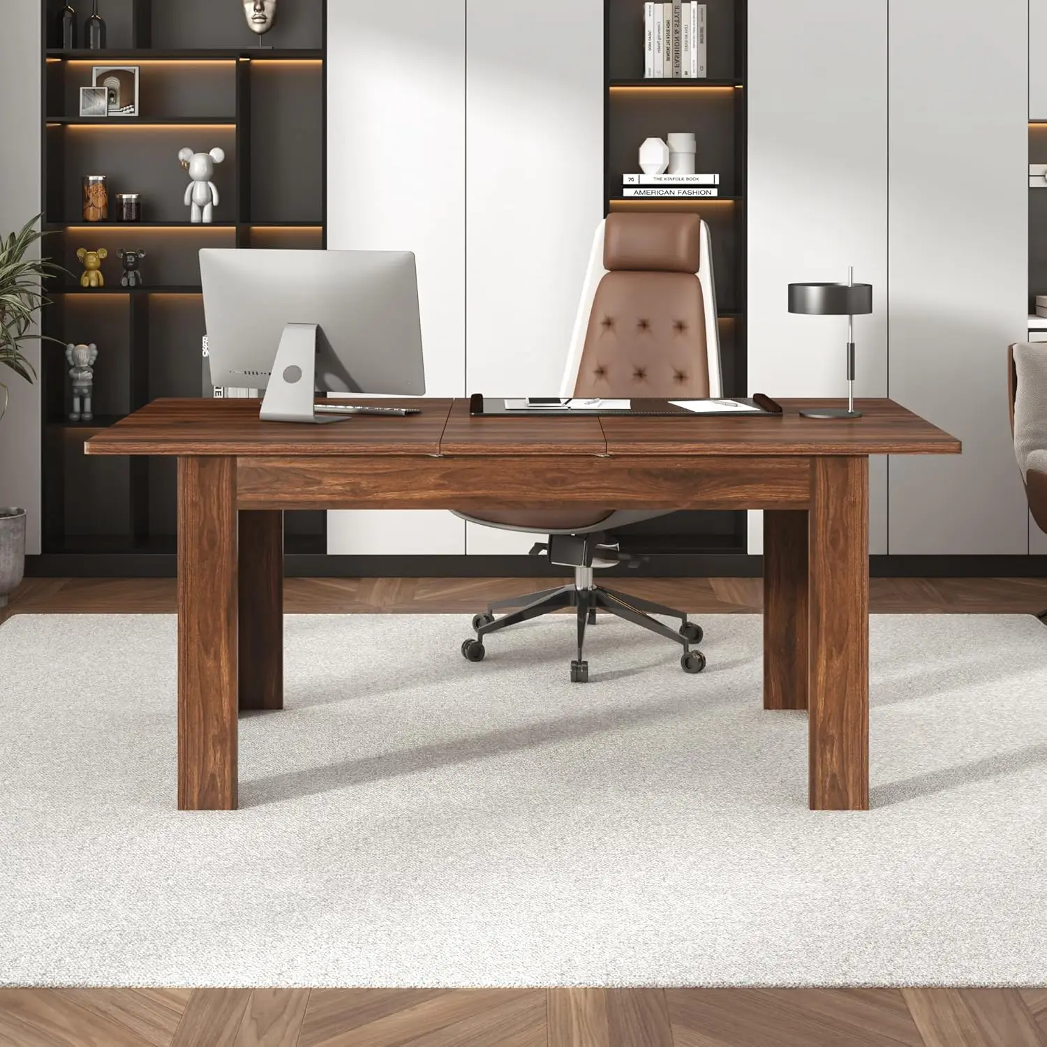 Extendable Dining Table for 6 8 10 People, Rectangular Indoor Wooden Expandable Dinner Tables, Farmhouse Large Kitchen Dining Ta