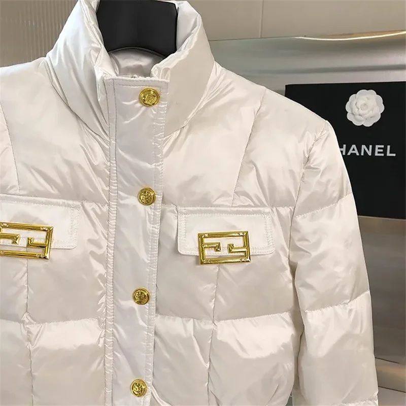 Chaqueta corta de algodón grueso para mujer, abrigo informal holgado de color puro, prendas de vestir exteriores blancas, otoño e invierno, 2024