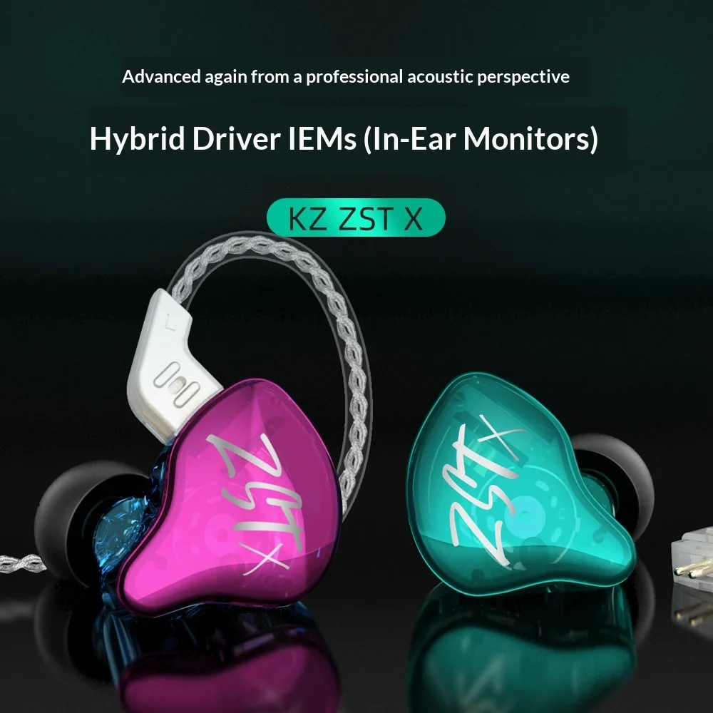 Kz‑Zst X Hybrid Driver Wired In‑Ear Earphones Hifi Music Headset Noise Cancelling Line Control Gaming Earbuds For Phone Computer