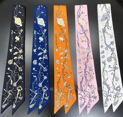 Lenço de seda de luxo feminino foulard bandana para cabelo magro, lenço, chave nova de design, marca de moda, 2023