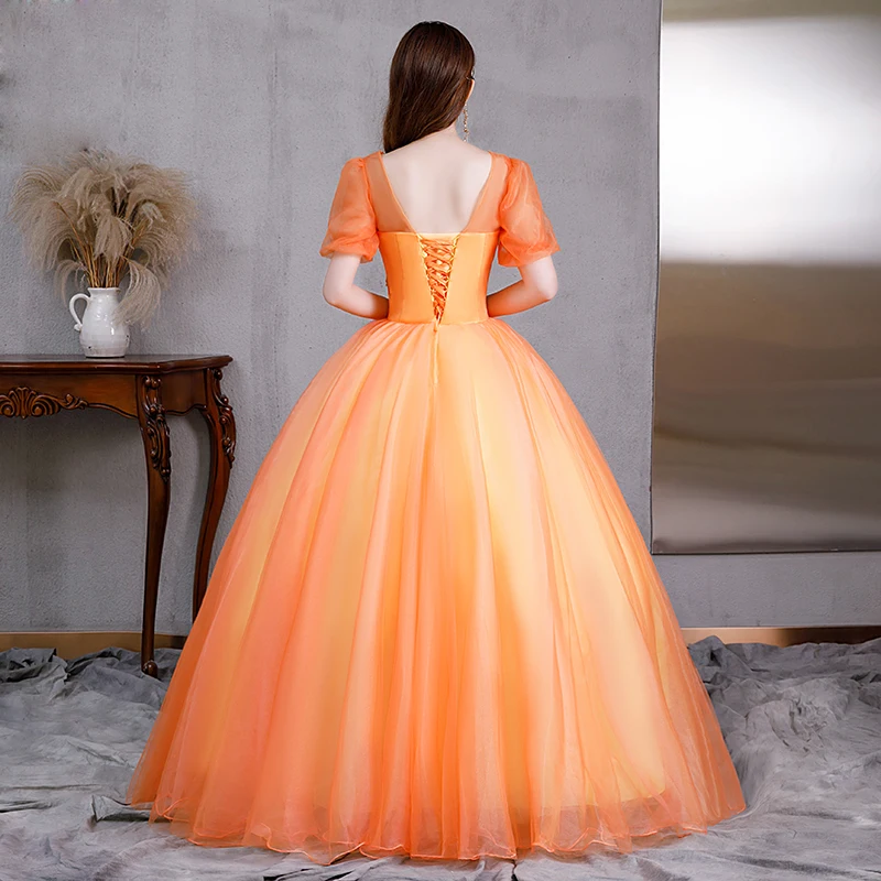 Fairy Sweet Scoop คอ Quinceanera ชุดดอกไม้ประณีต Tulle Ball ชุดลูกไม้ภาพลวงตายาว Vestido De Debutante