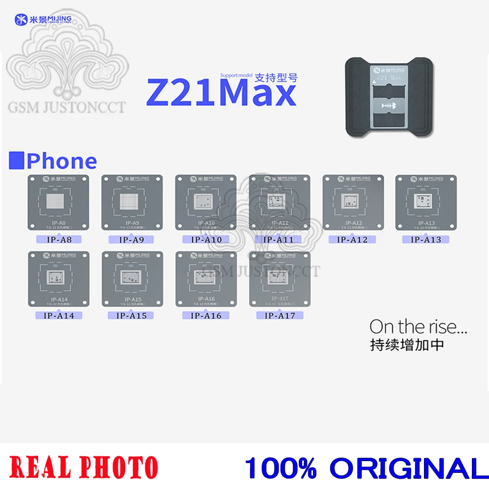 Estação MIJING Z21 MAX Chip Tin, posicionamento preciso para iPhone A8-A17 CPU, Qualcomm Snapdragon, Hisilicon, EMMC Reballing Stencil