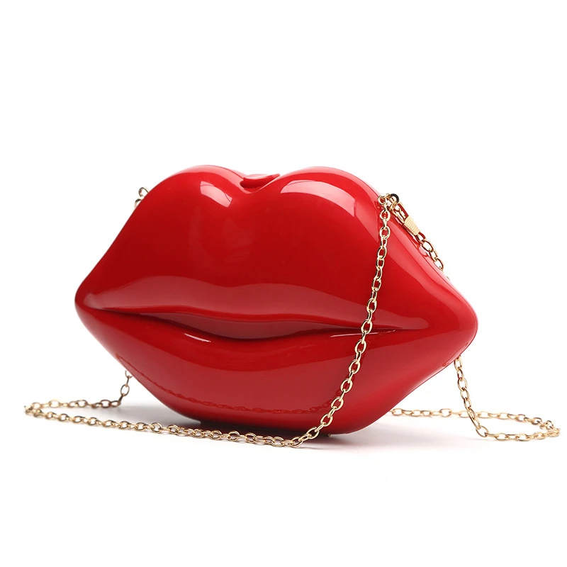 Women\'s Shoulder Bags Clutch Evening Bag Female Lady\'s Handbag New Sexy Red Lips Acrylic Small Designer Luxury  Crossbody Bag