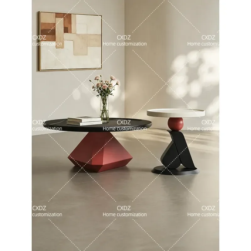 Geometric building block coffee combination cream home creative design small apartment living room round tea table