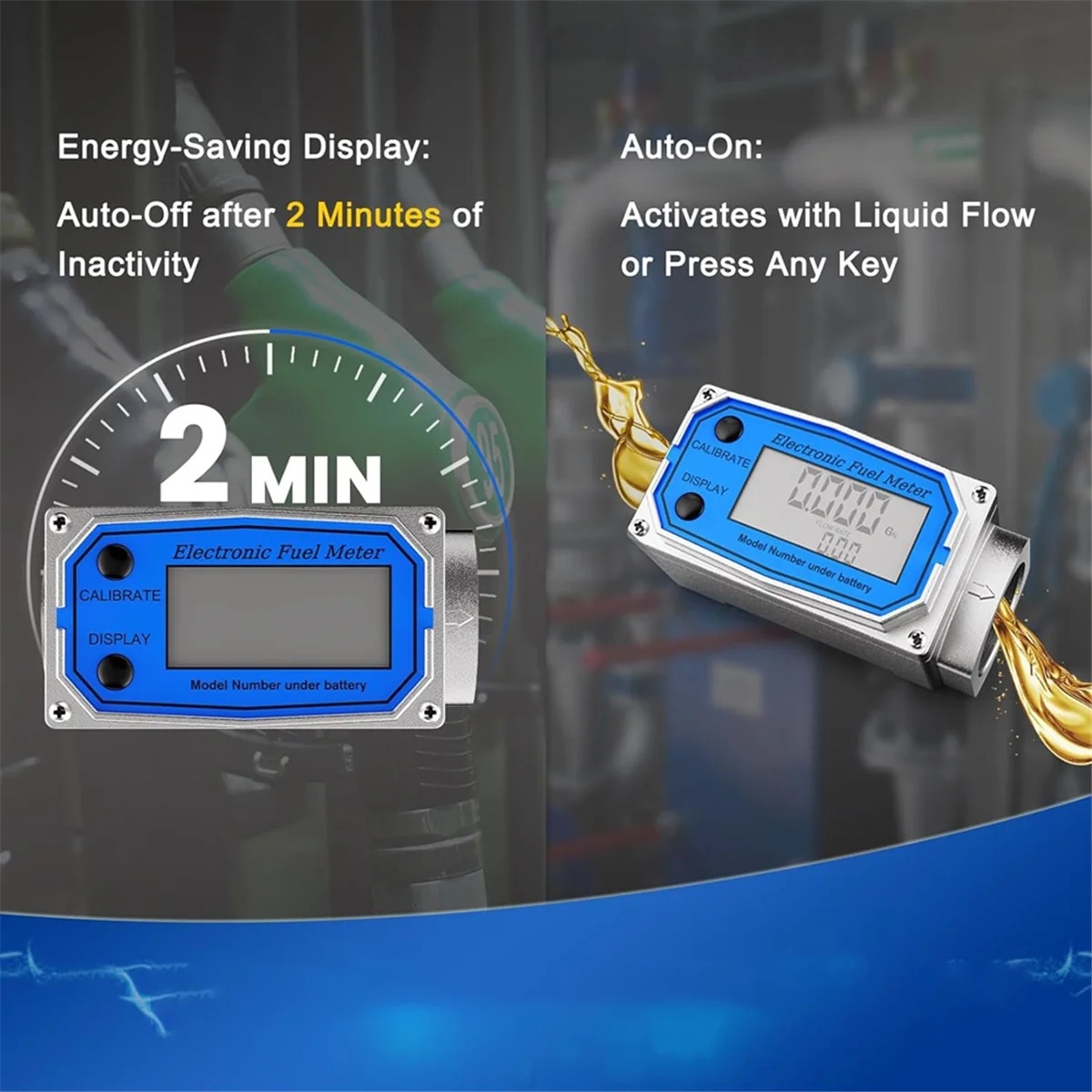 Flow Meter 1 Inch Digital LCD Display, NPT Counter Waterproof Oil Flow Meter, Between GAL , QTS, PTS, L and M³ Units CX