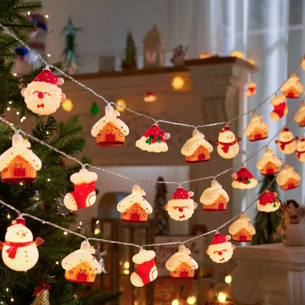 Battery Powered Christmas LED String Lights Assorted Shapes 3D Design Christmas Tree Lights 20 LED Count Mixed Characters