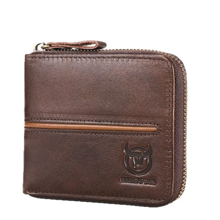 محفظة بسحاب أفقي من الجلد الطبيعي للرجال مع فتحات متعددة وحامل بطاقات عمل ومحفظة عمل مربعة خفيفة ورقيقة #6