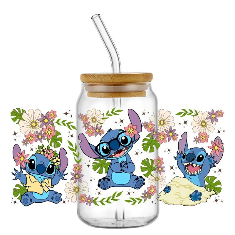 Miniso 16oz DTF Stitch Sticker Cups Cool autoadesivo impermeabile personalizza UV Wrap Transfer Sticker etichette personalizzate Logo fai da te