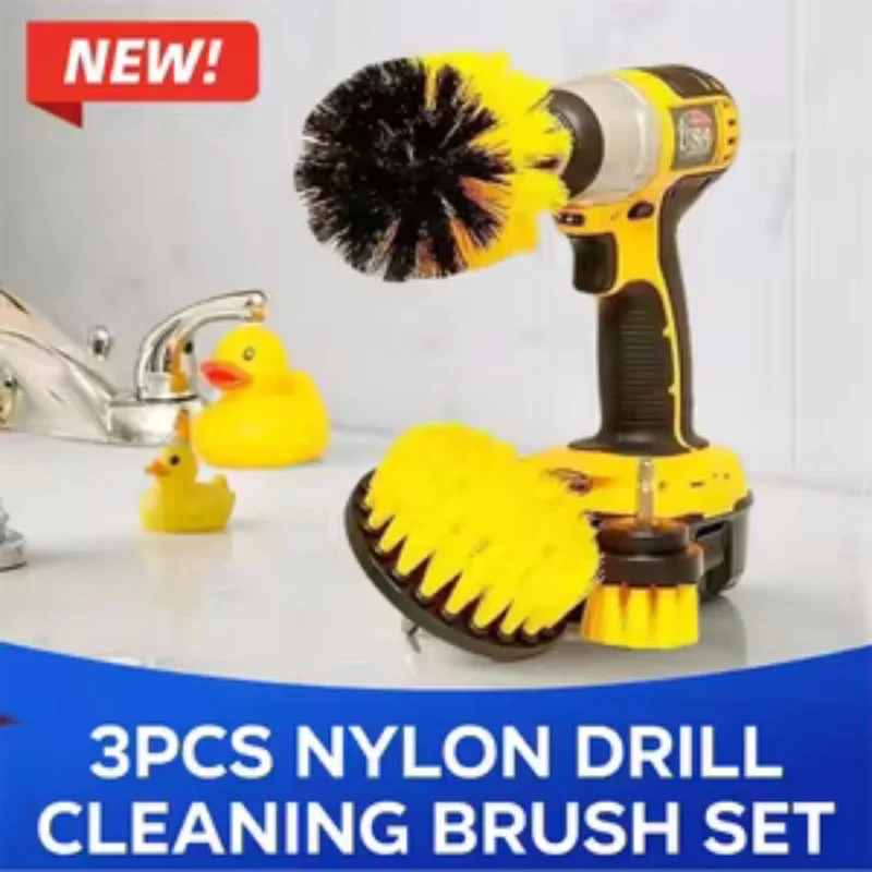 3Pcs Nylon Round Cleaning Brush Set High Density Bristle For Electric Drill Carpet Glass Bathroom Cleaning Tools