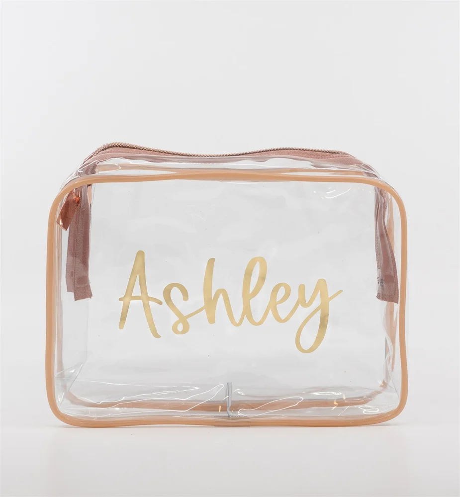 

Personalized Makeup Bags, Rose Pink Cosmetic Bag, Rose Gold Bridesmaid Bag, Clear Personalized Makeup Bag, Cute Bridesmaid Gift