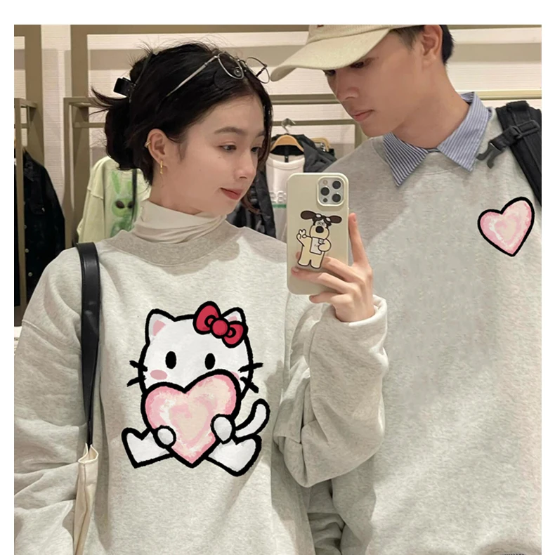 

Casual loose couple outfit Hello Kitty round neck hoodie couple hoodie women's round neck hoodie top couple round neck top