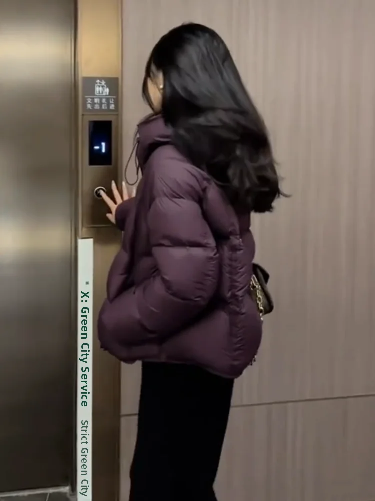 

Women's Short Puffer Jacket White Duck down Thickened Bread Style Coat Korean Style Commute Fashion Winter Outerwear