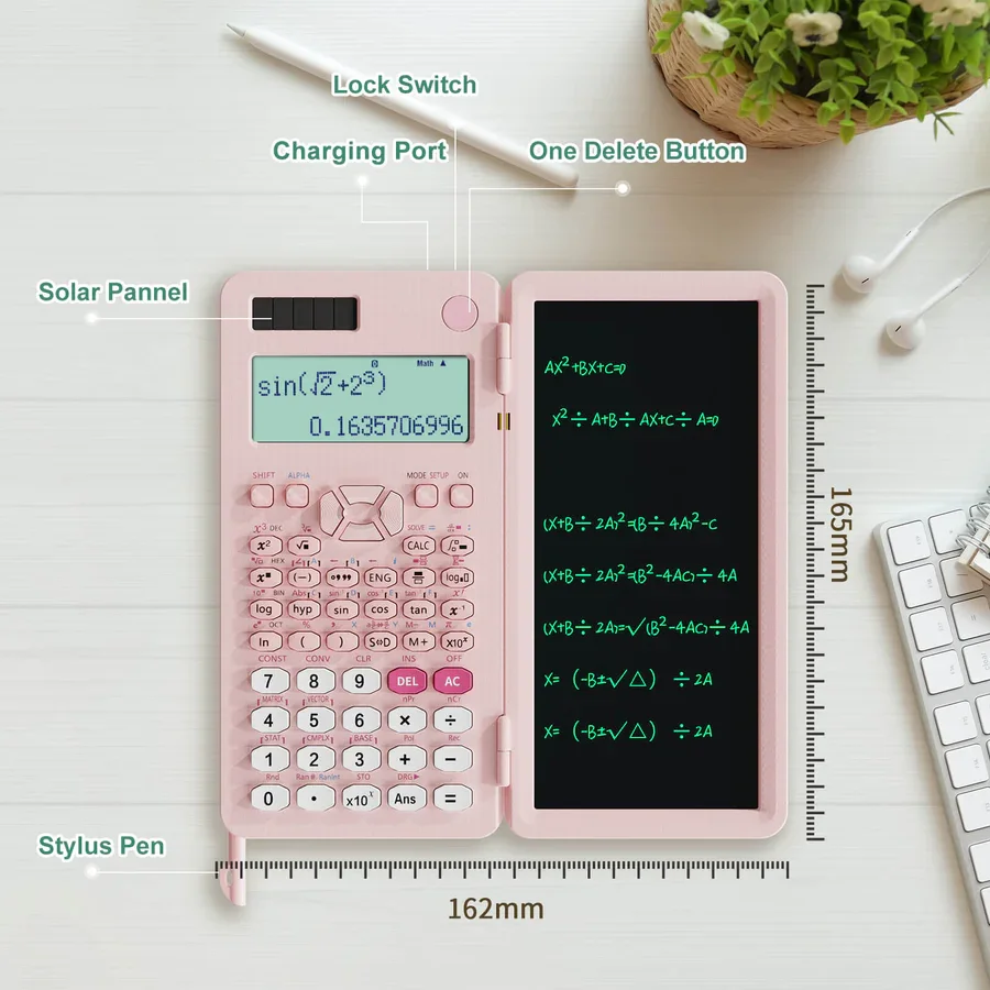 Foldable Scientific Calculator 10-Digit Digital Large Display with an Erasable Writing Tablet Digital Drawing Pad Math NEWYES